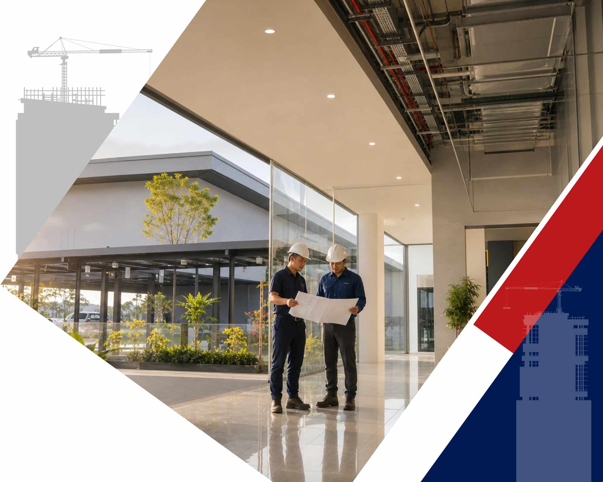 LIK Group engineers reviewing project plans at a completed commercial facility